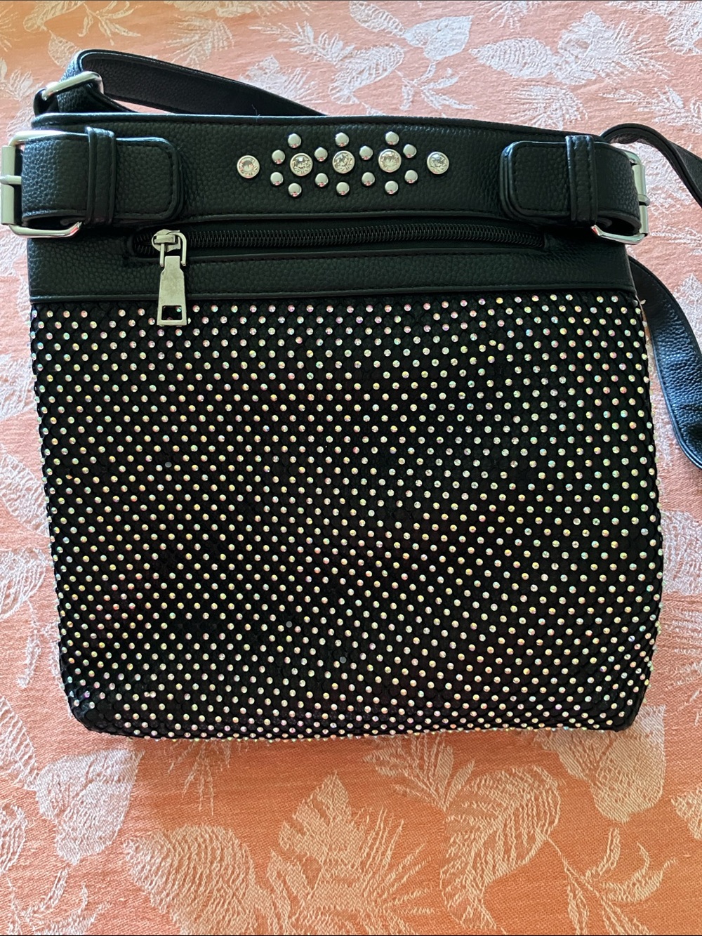 Mezon Black Crossbody Bag with Silver Studs
